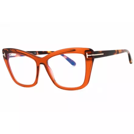 Tom Ford FT5826-B szemüvegkeret csillógó sötét barna/Clear/kék-világos blokk lencsék női