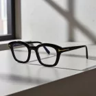 Tom Ford FT5961-B szemüvegkeret csillógó fekete/Clear/kék-világos blokk lencsék férfi