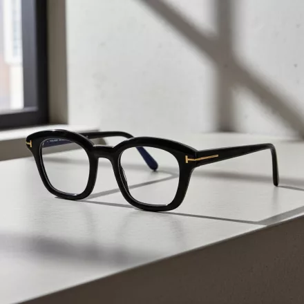 Tom Ford FT5961-B szemüvegkeret csillógó fekete/Clear/kék-világos blokk lencsék férfi