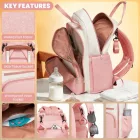 Miss Lulu London BCM2532 - Miss Lulu Stilvoller multifunktionaler Wickelrucksack  isolierten Flaschenhaltern, Kinderwagenhaltern és gurulós táska-Schlaufe - rózsaszín és bézs