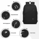 Miss Lulu London BPK2501 - Kono Moderner urbaner Laptop-hátizsák – Schul- & Pendelrucksack  USB- & típus-C-Anschluss – fekete