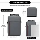 Miss Lulu London BPK2504 - Kono 20L Kabinenrucksack  roter Verzierung  15,6" Laptop – wasserabweisender Reisetagesack  Gepäckgurte - szürke