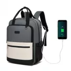Miss Lulu London BPK2527 - Kono Funktioneller wasserabweisender Laptop-hátizsák, trendiges Design  gepolstertem Fach és mehreren praktischen Fächern - szürke és bézs