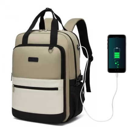Miss Lulu London BPK2527 - Kono Funktioneller wasserabweisender Laptop-hátizsák, trendiges Design  gepolstertem Fach és mehreren praktischen Fächern - Khaki és bézs