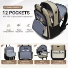 Miss Lulu London BPK2527 - Kono Funktioneller wasserabweisender Laptop-hátizsák, trendiges Design  gepolstertem Fach és mehreren praktischen Fächern - Khaki és bézs