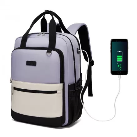 Miss Lulu London BPK2527 - Kono Funktioneller wasserabweisender Laptop-hátizsák, trendiges Design  gepolstertem Fach és mehreren praktischen Fächern - Lila és bézs