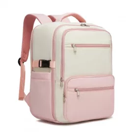   Miss Lulu London BPK2529 - Kono Kompakter 15,6" Laptop-utazótáska - 40x30x20cm,  unter den Sitz,  gurulós táska-tok - bézs és rózsaszín