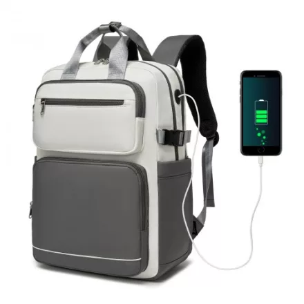 Miss Lulu London BPK2530 - Kono Geräumiger, wasserabweisender Laptop-hátizsák  Reisen és Pendeln - Gepolsterter Laptop-Fach  15,6", Reflektorstreifen - bézs és szürke
