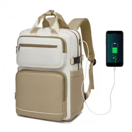 Miss Lulu London BPK2530 - Kono Geräumiger, wasserabweisender Laptop-hátizsák  Reisen és Pendeln - Gepolsterter Laptop-Fach  15,6", Reflektorstreifen - bézs és Khaki