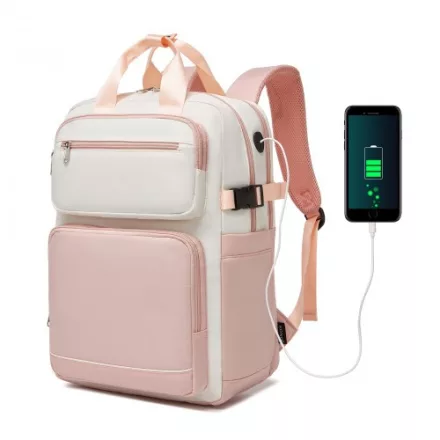 Miss Lulu London BPK2530 - Kono Geräumiger, wasserabweisender Laptop-hátizsák  Reisen és Pendeln - Gepolsterter Laptop-Fach  15,6", Reflektorstreifen - bézs és rózsaszín