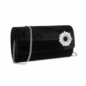   Miss Lulu London CLM2457 - Miss Lulu elegáns Abendclutch  Samt  Kristallring és abnehmbarer Kettenriemen - Vielseitige válltáska táska vagy táska - fekete