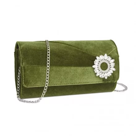 Miss Lulu London CLM2457 - Miss Lulu elegáns Abendclutch  Samt  Kristallring és abnehmbarer Kettenriemen - Vielseitige válltáska táska vagy táska - zöld