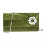 Miss Lulu London CLM2457 - Miss Lulu elegáns Abendclutch  Samt  Kristallring és abnehmbarer Kettenriemen - Vielseitige válltáska táska vagy táska - zöld