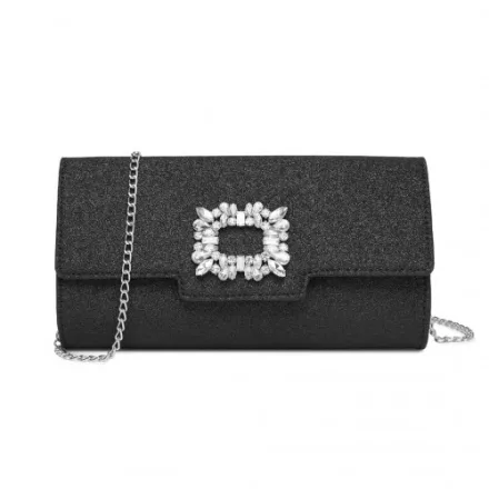 Miss Lulu London CLM2461 - Miss Lulu Glitzer Abendclutch  Kristallverzierung és abnehmbarer Kettenriemen - Elegane Quertasche vagy táska - fekete