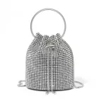 Miss Lulu London CLS2510 - Női-strasszos-alkalmi táska - Glänzende táska  metallischem Ringgriff és Lánc-Umhängeriemen - ezüst
