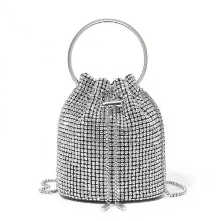 Miss Lulu London CLS2510 - Női-strasszos-alkalmi táska - Glänzende táska  metallischem Ringgriff és Lánc-Umhängeriemen - ezüst