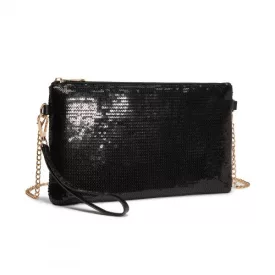   Miss Lulu London CLS2512 - Glam Sparkle Pailletten-Abendclutch-schlank, schimmernd, Handgelenk & táska – fekete