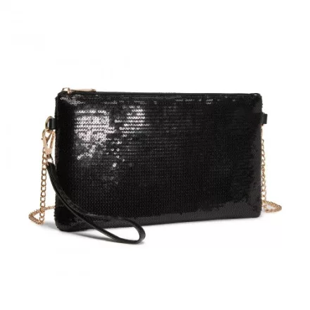 Miss Lulu London CLS2512 - Glam Sparkle Pailletten-Abendclutch-schlank, schimmernd, Handgelenk & táska – fekete