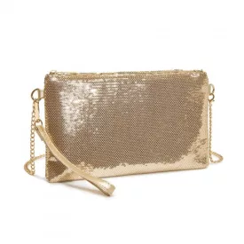   Miss Lulu London CLS2512 - Glam Sparkle Pailletten-Abendclutch-schlank, schimmernd, Handgelenk & táska – Hellgold