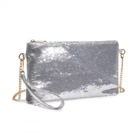   Miss Lulu London CLS2512 - Glam Sparkle Pailletten-Abendclutch-schlank, schimmernd, Handgelenk & táska – ezüst