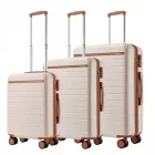 Miss Lulu London KSK2584 - Kono 3-darabos Hard-kagyló Gepäckset  horizontalem Streifenmuster, braunen Akzenten és Spinner-Rädern - Creme és barna