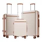 Miss Lulu London KSK2584 - Kono 3-darabos Hard-kagyló Gepäckset  horizontalem Streifenmuster, braunen Akzenten és Spinner-Rädern - Creme és barna