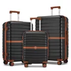 Miss Lulu London KSK2592 - Kono 3-darabos Hartschalengepäckset  ABS+PC  Streifendesign és Farbblockdetails,  Spinnerrädern - fekete és barna