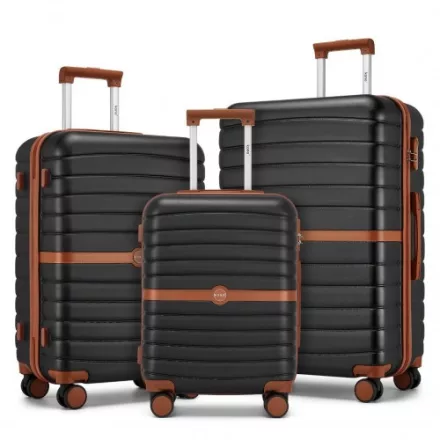 Miss Lulu London KSK2592 - Kono 3-darabos Hartschalengepäckset  ABS+PC  Streifendesign és Farbblockdetails,  Spinnerrädern - fekete és barna