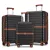 Miss Lulu London KSK2592 - Kono 3-darabos Hartschalengepäckset  ABS+PC  Streifendesign és Farbblockdetails,  Spinnerrädern - fekete és barna