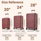 Miss Lulu London KSK2592 - Kono 3-darabos Hartschalengepäckset  ABS+PC  Streifendesign és Farbblockdetails,  Spinnerrädern - Burgunderrot és barna