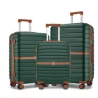 Miss Lulu London KSK2592 - Kono 3-darabos Hartschalengepäckset  ABS+PC  Streifendesign és Farbblockdetails,  Spinnerrädern - Dunkelgrün és barna