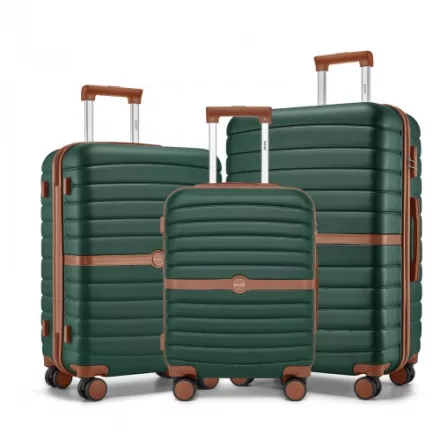 Miss Lulu London KSK2592 - Kono 3-darabos Hartschalengepäckset  ABS+PC  Streifendesign és Farbblockdetails,  Spinnerrädern - Dunkelgrün és barna