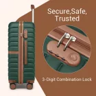 Miss Lulu London KSK2592 - Kono 3-darabos Hartschalengepäckset  ABS+PC  Streifendesign és Farbblockdetails,  Spinnerrädern - Dunkelgrün és barna
