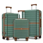 Miss Lulu London KSK2592 - Kono 3-darabos Hartschalengepäckset  ABS+PC  Streifendesign és Farbblockdetails,  Spinnerrädern - zöld és barna