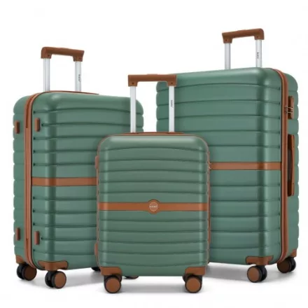 Miss Lulu London KSK2592 - Kono 3-darabos Hartschalengepäckset  ABS+PC  Streifendesign és Farbblockdetails,  Spinnerrädern - zöld és barna