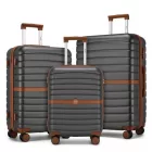 Miss Lulu London KSK2592 - Kono 3-darabos Hartschalengepäckset  ABS+PC  Streifendesign és Farbblockdetails,  Spinnerrädern - szürke és barna