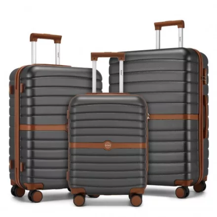 Miss Lulu London KSK2592 - Kono 3-darabos Hartschalengepäckset  ABS+PC  Streifendesign és Farbblockdetails,  Spinnerrädern - szürke és barna