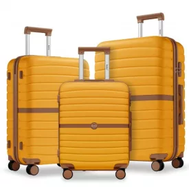   Miss Lulu London KSK2592 - Kono 3-darabos Hartschalengepäckset  ABS+PC  Streifendesign és Farbblockdetails,  Spinnerrädern - sárga és barna