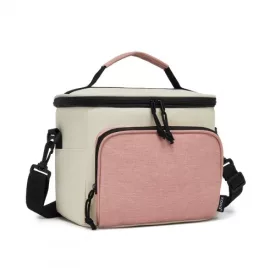   Miss Lulu London LBK2534 - Kono Isolierte Lunchtasche - Wasserfester Lebensmittelbehälter  4 Schichten, auslaufsicher, tragbar  verstellbarem Schultergurt - bézs és rózsaszín