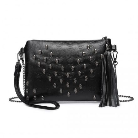 Miss Lulu London LH2412 - Weich Ultra-könnyű Táska Clutch-Táska Totenkopf-domborítás Quastendetail és langem Kettenschulterriemen fekete