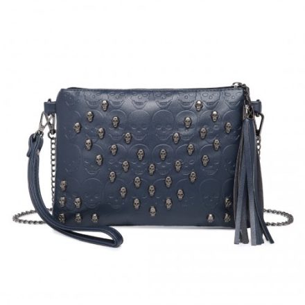 Miss Lulu London LH2412 - Weich Ultra-könnyű Táska Clutch-Táska Totenkopf-domborítás Quastendetail és langem Kettenschulterriemen Marineblau