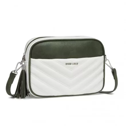 Miss Lulu London MSM2460 - Miss Lulu Minimalista Quertasche  -bőr  V-Nähten és cipzár  Fransen - Weiß és zöld