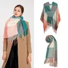 Miss Lulu London S6430 - női Mode Langer sál Gitterquaste Winter Warm Lattice Großer sál - zöld