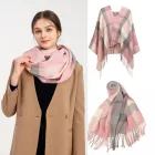 Miss Lulu London S6430 - női Mode Langer sál Gitterquaste Winter Warm Lattice Großer sál - rózsaszín