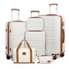Miss Lulu London K1871-1L+EA2212 - Kono 6 darab ABS bőrönd szett  4-Rad-Design Einschließlich sminkzseb utazótáska és piperetáska - Creme