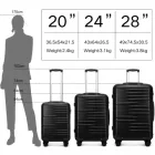 Miss Lulu London K2391L - British utazó 3er-Satz tartós Polycarbonat és ABS keményfalú-bőrönd  TSA-zár - fekete