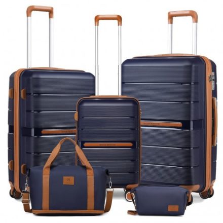 Miss Lulu London K2392L+S2366 - BRITISH Traveller 5 darab Polypropylen Hartschale bőrönd szett Tragetasche és Kosmetiktasche Marineblau