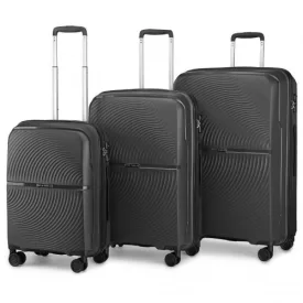   Miss Lulu London K2393L - British utazó 3 darabos szett Spinner keményfalú PP bőrönd  TSA zár - fekete