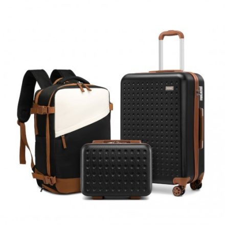 Miss Lulu London K2394L+S2362 - Kono Harte Schale ABS kézipoggyász Kabinen-bőrönd Inklusive bőrönd és hátizsák 3 darab Reise-szett fekete