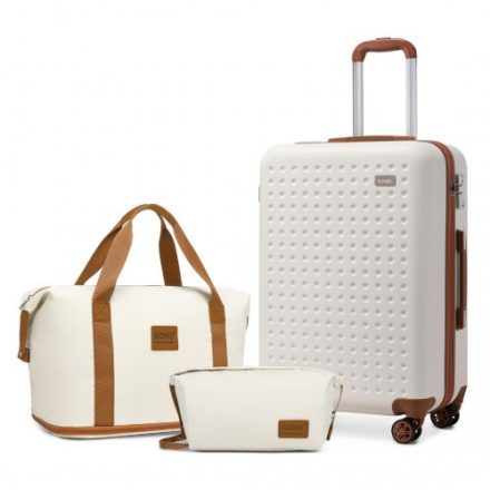 Miss Lulu London K2394L+EA2212 - Kono 20 Zoll ABS Carry On bőrönd 3-darabos Reiseset Wochenend- és Kulturtasche Creme